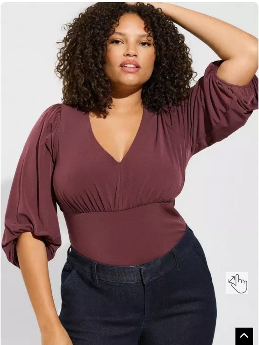 Studio Knit V-Neck Quarter Sleeve Shirred
Top